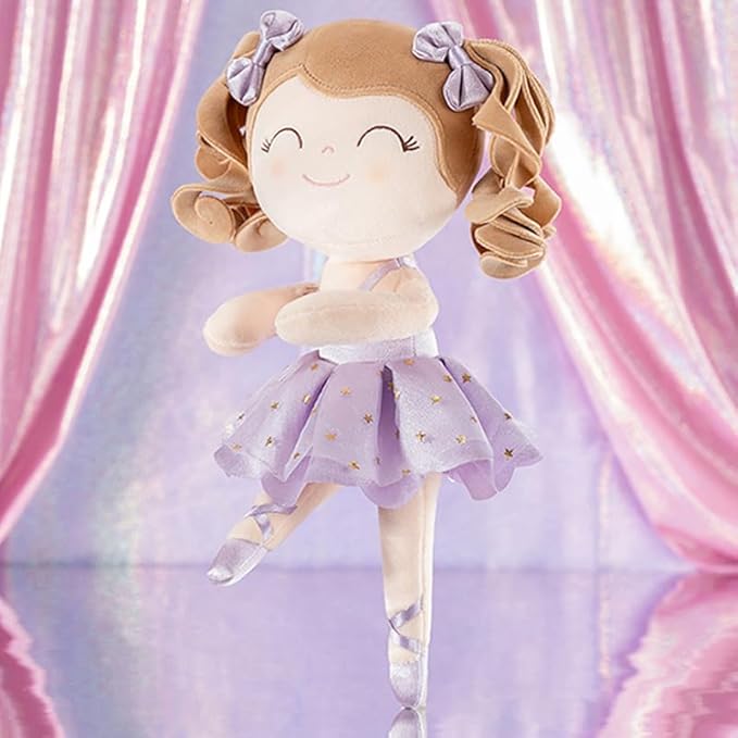 Gloveleya Baby Dolls Soft Snuggly Curly Hair Ballerina Doll First Baby Girl Gifts Plush Ballet Doll with Lace Mesh Dress Purple Ballerina Series