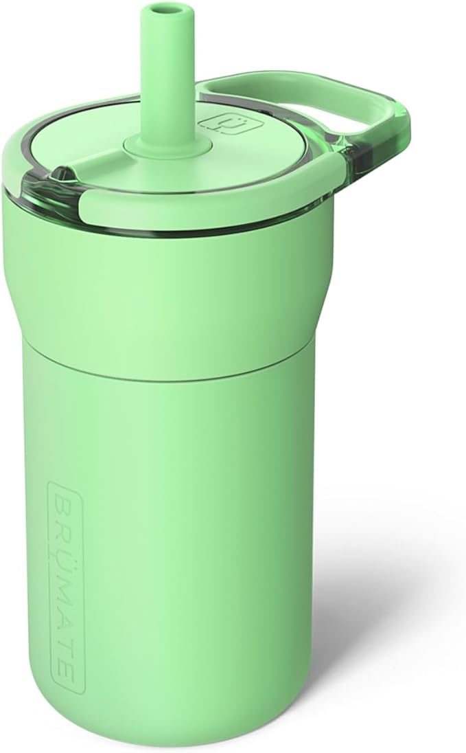 BrüMate Leap 12oz 100% Leakproof Kids Tumbler with Handle and Silicone Soft Straw | Durable Drop Resistant Silicone Sleeve | Made of Insulated Stainless Steel | Cup Holder Friendly | 12oz (Kiwi)
