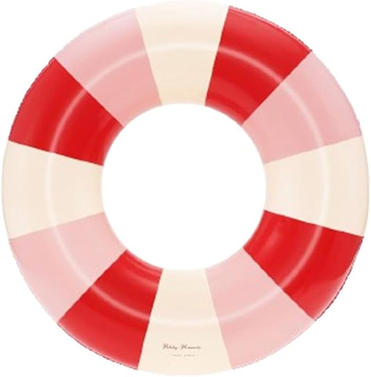 Petites-Pommes Pool Floats for Kids & Toddlers - Durable Inner Tube, Handprinted Classic Striped Design Inflatable Rings, Soft Comfort Seaming, Packable Floats for Travel, Red & Pink, 24 inch