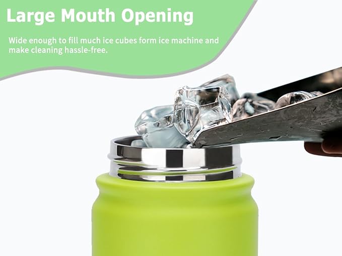 mininoo Kids Water Bottle for School, 16oz Stainless Steel Insulated Water Bottle Kids with Straw Lid for Girls, Boys (Lemon/Green)