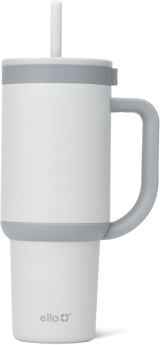 Ello Oasis 30 oz Tumbler with Handle & Retracting Straw | Reusable Insulated Stainless Steel Cup 100% Leakproof, Gifts for Teens Women Men | Keeps cold for 20 Hours, Cup Holder Friendly, Grayscale