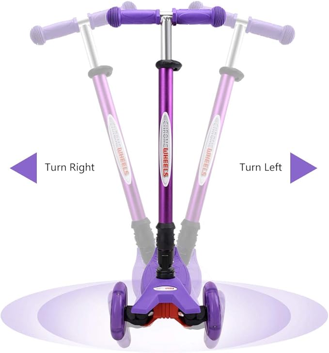ChromeWheels Foldable Scooters for Kids, Deluxe Kick Scooter 4 Adjustable Height 132lbs Weight Limit 3 Wheel, Lean to Steer LED Light Up Wheels, Best Gifts for Girls Boys Age 3-12 Year Old