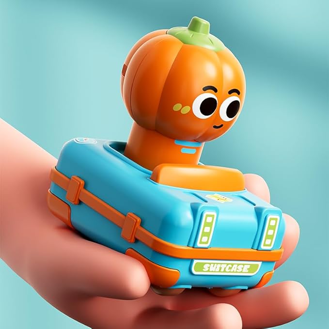 Toddler Car Toys for 1 Year Old Girl Boy, Baby Press and Go Toy Cars for Toddlers 1-3, Montessori Infant Play Vehicle Set, Play Food(Veggie) Racing Cars for 18-24 Month, 1st Birthday