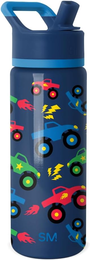 Simple Modern Kids Summit Water Bottle with Straw Lid | 18oz Stainless Steel Cup Insulated Tumbler for Boys, School | Monster Truck Rally