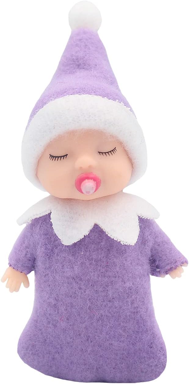 WULEEUPER Sleeping Elf Doll with Pacifier | Christmas Miniature Elf Doll Toys | New Year Holiday Decoration Party Gift (Purple)