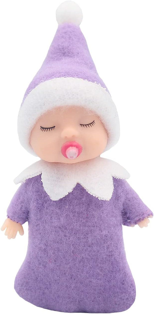 WULEEUPER Sleeping Elf Doll with Pacifier | Christmas Miniature Elf Doll Toys | New Year Holiday Decoration Party Gift (Purple)