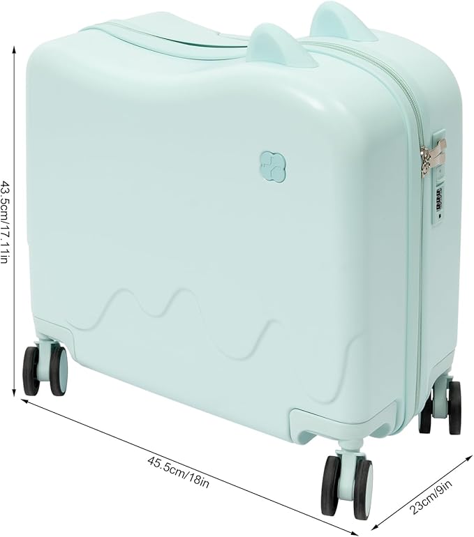 18 inch Children's Ride On Trolley, Kids Ride On Luggage with Universal Wheel, Kids Ride-On Suitcase, Waterproof Unisex Boys Girls Travel Suitcase (Mint Green)