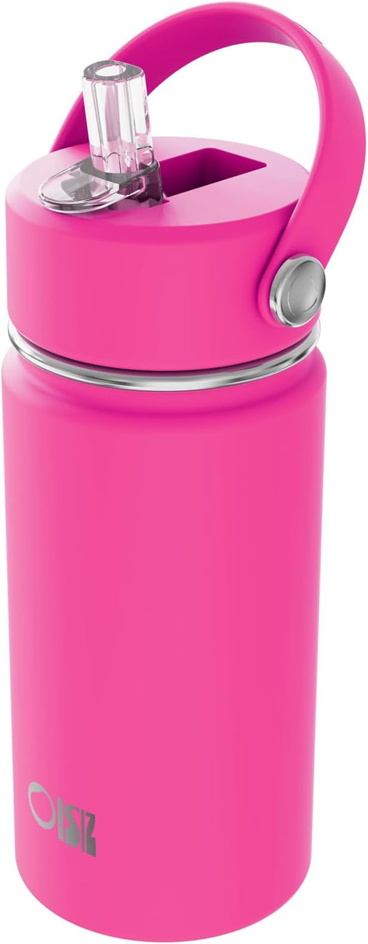 OISIZ Kids Water Bottle with Straw Lid 14oz, Vacuum Insulated Bottles 316 Stainless Steel for School, Leakproof, BPA Free and Keep Cold for 24 Hours