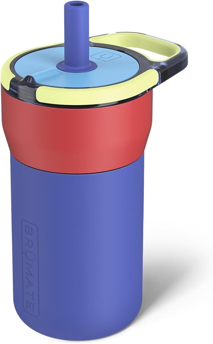 BrüMate Leap 12oz 100% Leakproof Kids Tumbler with Handle and Silicone Soft Straw | Drop Resistant Silicone Sleeve | For Kids 4+ | Insulated Stainless Steel | Cup Holder Friendly | 12oz (Supernova)