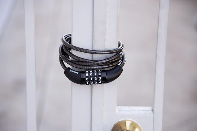 BRINKS 6 ft Outdoor Bike Lock Cable 2 Pack, Thick, Anti Theft Self-Coiling Design, Resettable 4-Dial Combination, Heavy-Duty Steel, 5/16" Weather-Resistant Vinyl Coating for Bikes