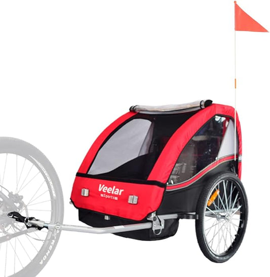 Veelar Sports Bike Trailer Double Seat for 1 or 2 Toddlers, Kids, Child Bicycle Carrier
