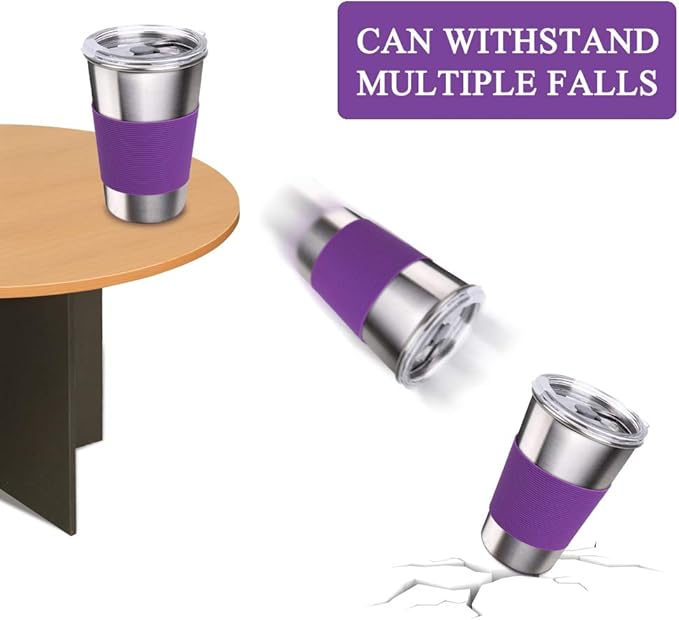 Stainless Steel Cups, 5 Pack 16oz Kids Drinking Glasses Spill Proof Metal Tumblers Cups with Lids and Straws for Toddlers and Adults