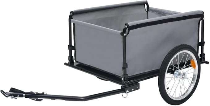 Bike Cargo Trailer with Rain Cover, Bicycle Cargo Trailer Foldable Two-Wheel Bike Luggage Wagon Bicycle Trailer with Removable Cover, Gray and Orange, Maximum Load Capacity: 143.3 lb