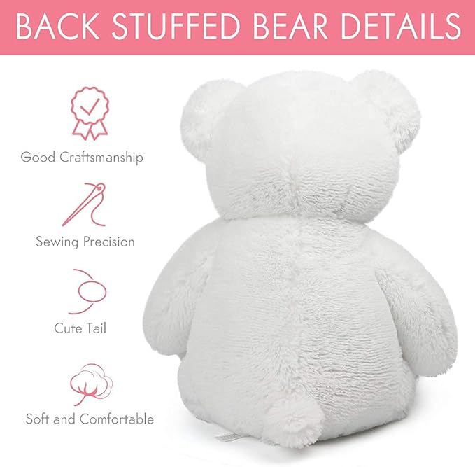 LotFancy Teddy Bear Stuffed Animal, 20 inch, White Teddy Bear Plush Toy, Cute Face with Big Footprints, Plushies Gifts for Girls, Girlfriend, Wife on Birthday, Easter Decoration