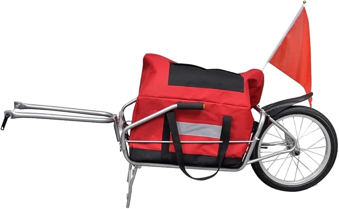 Bicycle Cargo Trailer One-Wheel with Storage Bag, Bike Cargo Trailer with Rain Cover, Bike Luggage Wagon Bicycle Trailer with Removable Cover