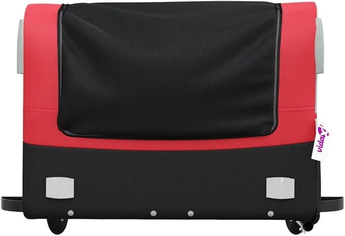 Bike Trailer Bicycle Cargo Trailer, Bike Wagon Trailer, Bike Cart with Safety Flag, Black and Red 99.2 lb Iron, 53.9"x27.2"x23.2"