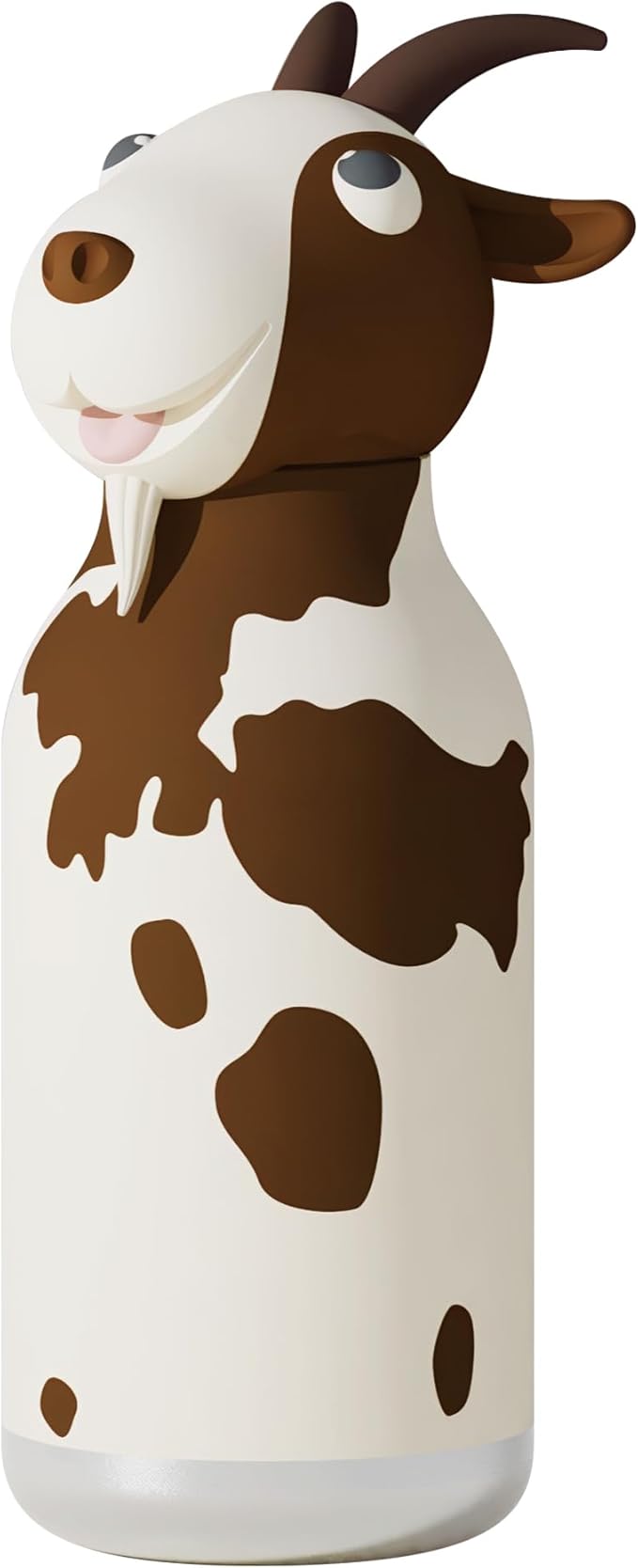 asobu Bestie Bottle Insulated Stainless Steel Water Bottle with Detachable Soft Animal Head Fun Drinking For Kids and Teens with Flexible Reusable Straw 16 Ounce (Goat)