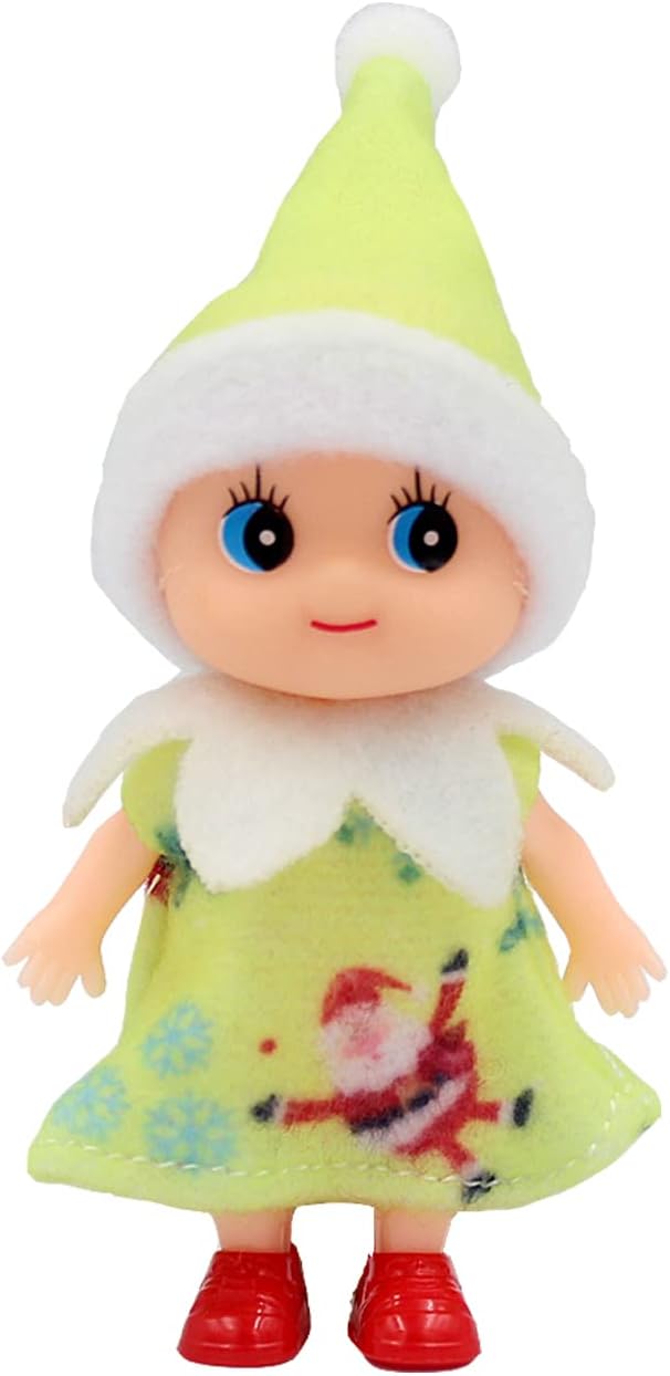 Wuleeuper Tiny Baby Elf Dolls | Christmas Miniature Decoration | Newborn Gift | Boy and Girl Elf Dolls (Light Yellow Dress)