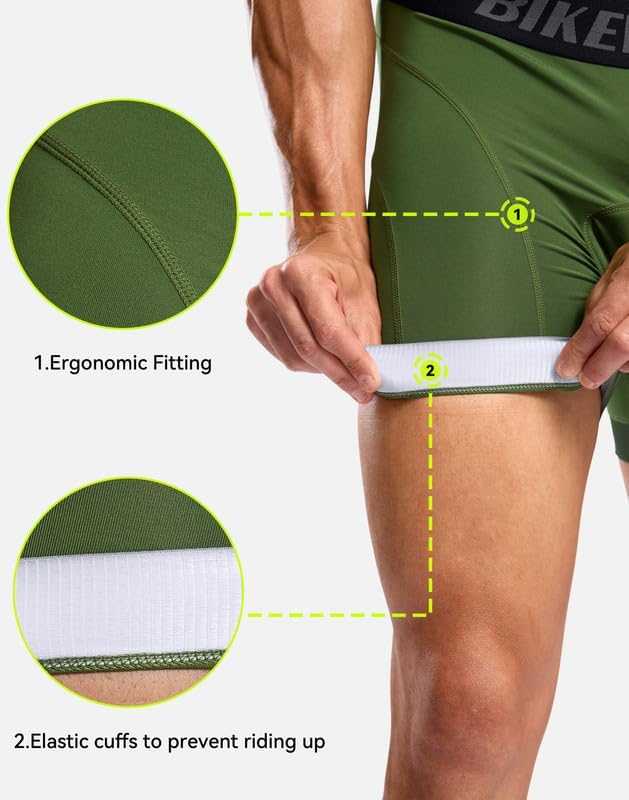 Bikewa Men's Cycling Underwear with Anti-Slip Leg Grips 4D Padded Bike Shorts MTB Liner for Bicycle Biking Riding