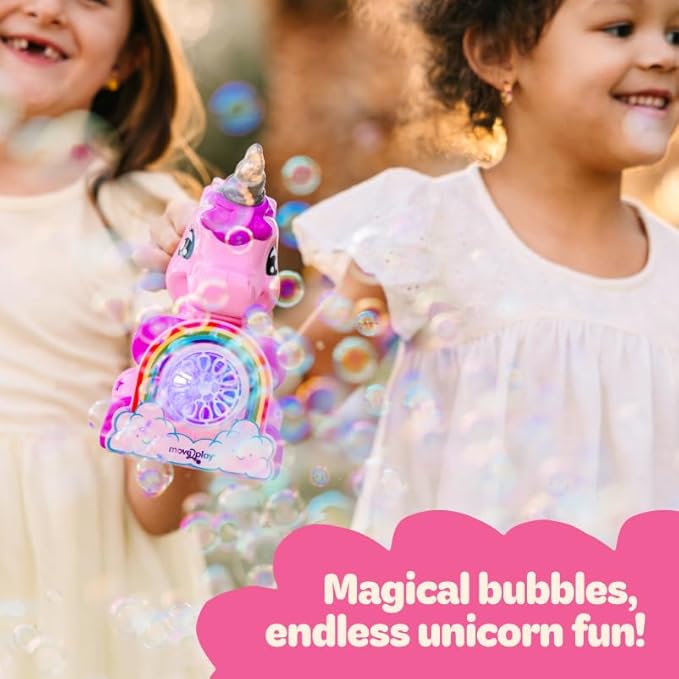 Move2Play, Unicorn Bubble Blower | Basket Stuffer | Bubble Machine | Toy for Toddlers, Boys and Girls | Indoor & Outdoor | Birthday Party | Summer Fun | Gift for Girl 1, 2, 3, 4+ Years Old