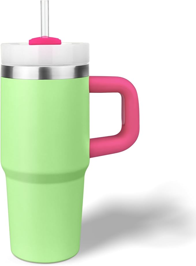 14 oz Tumbler with Handle and Straw, 14oz Toddler Tumbler with Lid and Straw for Kids Stainless Steel Tumblers, Outdoor Sports Travel School Gift, Keeps Drinks Cold up to 24 Hrs(GreenBarbie)