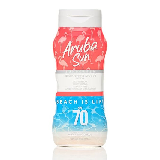 SPF 70 Sunscreen Lotion | Aruba Reef Act Compliant no 67 Octinoxate & Oxybenzone Free | 8 oz, Water-Resistant, Non-Greasy, Broad Spectrum UVA/UVB Sunscreen
