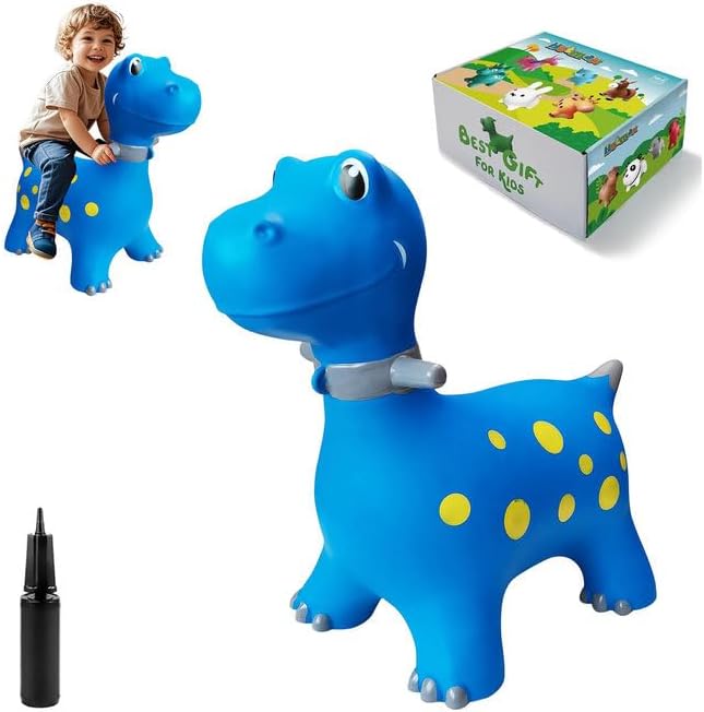 HotMax Bouncy Horse, Dinosaur Hopper Toys for Kids, Inflatable Ride on Bouncy Animals Toys for Toddlers, Jumping Horse for Baby Birthday Gift for Boy or Girl 18 Months 2-4 Year Old (Blue)