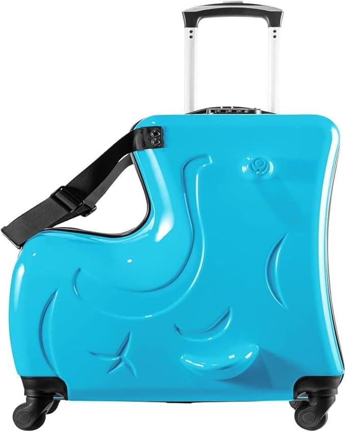 20 Inch Ride On Kids Suitcase with Wheels, Ride On Luggage with Pedal, Hardshell Kids Suitcase Adjustable Safe Harness, ABS+PC, Up To 100 Lbs, Blue