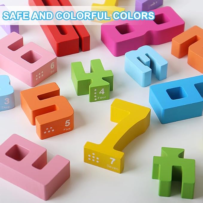 Wooden Number Building Blocks, 1-10 Digital Building Blocks for Kids 3+, Math Learning Tools Digital Blocks Toys, Stacking Blocks Balance Game Toy, Educational Toy Gift for Boys Girls