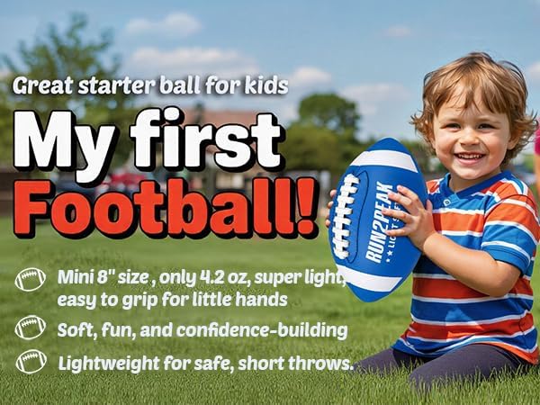 Light Soft Mini Football for Kids Toddler - 8" PU Leather and Foam Layer Small Footballs - Safe Lightweight Indoor Outdoor Beach Water Pool Sports Toys for Summer Outside Games Play with Pump