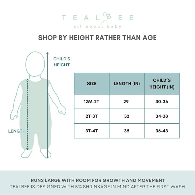 Tealbee Dreamsuit Toddler Sleep Sack with Feet – Walker Sleep Bag with Legs, Rayon made from Bamboo, Summer 0.8 TOG, 2-Way Zipper, 2T-3T - Dash