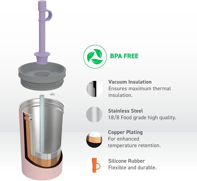 asobu Stainless Steel Kids Tumbler with Flexible Straw Lid | Insulated Water Bottle | Reusable Travel Cup 12 Ounce (Pink)