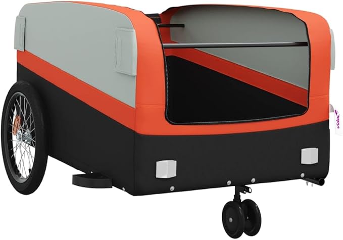 Bike Trailer Bicycle Cargo Trailer, Bike Wagon Trailer, Bike Cart with Safety Flag, Black and Orange 99.2 lb Iron, 54.3"x27.2"x22.8"