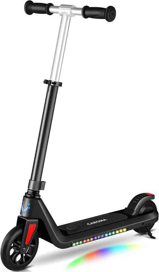 Caroma Electric Scooter for Kids Ages 6-14, 180W/150W Motor & 10 Mph, 85 Mins Ride Time, Adjustable Height & Speed, LED Display & Colorful Lights, Kids Electric Scooter, Best Gifts for Girls and Boy