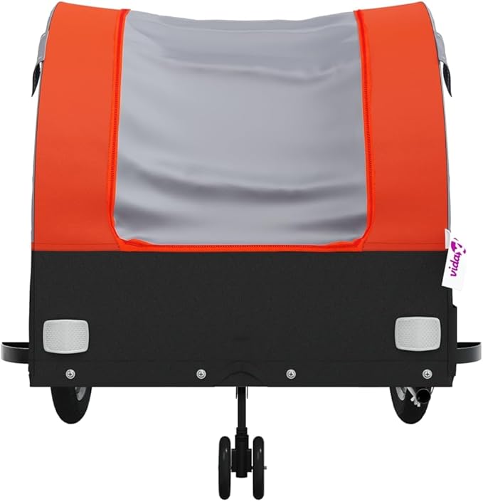 Bike Wagon Trailer, Bike Cart with Safety Flag, Bike Trailer Bicycle Cargo Trailer, Black and Orange 99.2 lb Iron, 24.8"x49.6"x24.8"