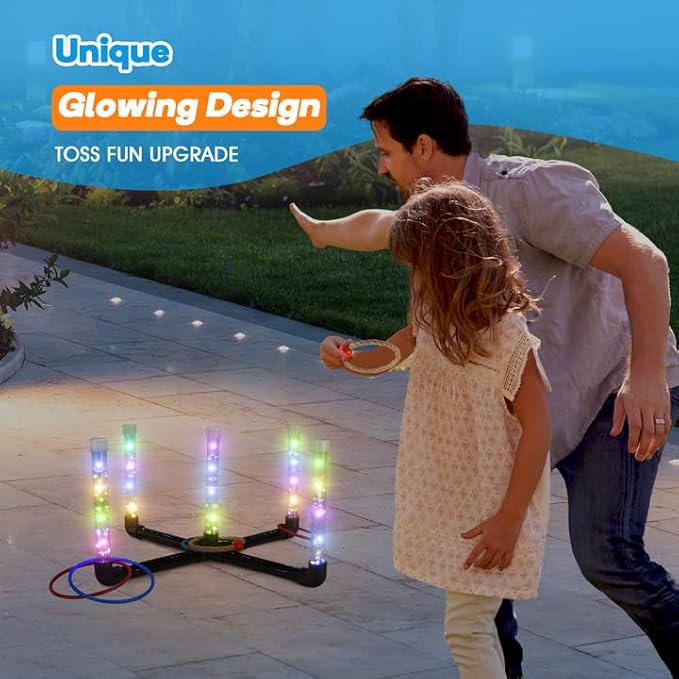 Outdoor Games for Kids 3-12: FunforFun! LED Ring Toss Game with 18 Rings Boys Girls Toys Age 5 6 7 8 9 Yard Games for Family Outside Toys for 10 11 12 13 14 Years Old Boys Gifts for Kid Age 8-12