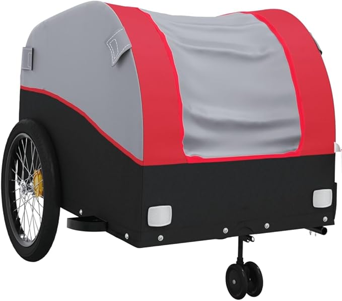 Bike Wagon Trailer, Bike Cart with Safety Flag, Bike Trailer Bicycle Cargo Trailer, Black and Red 99.2 lb Iron, 24.8"x49.6"x24.8"