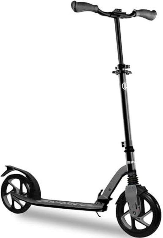 LaScoota Kick Scooter for Kids Ages 6+, Teens & Adults, Large 8" Sturdy Urethane Wheels. Adjustable Handlebar, Lightweight, Foldable, 220lbs Max Load