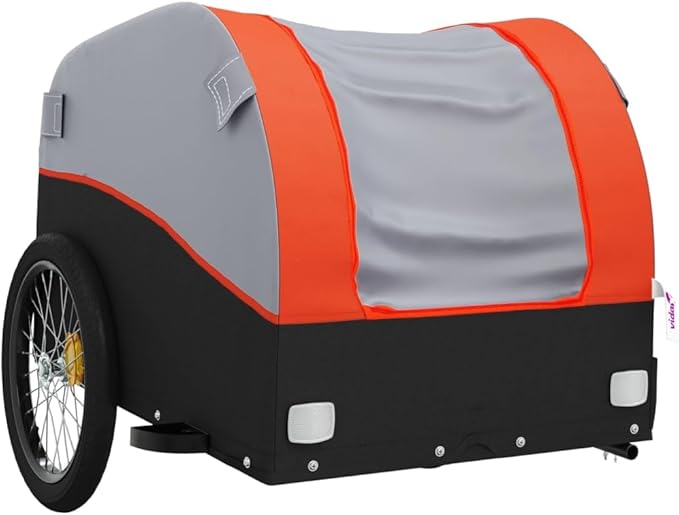 Bike Wagon Trailer, Bike Cart with Safety Flag, Bike Trailer Bicycle Cargo Trailer, Black and Orange 99.2 lb Iron, 52.4"x26.8"x26.8"