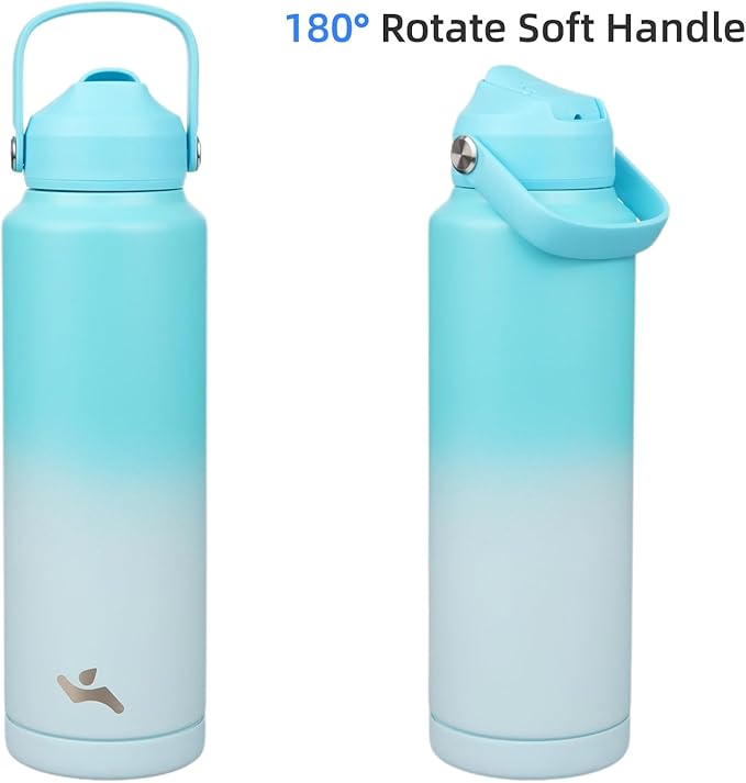 Insulated Water Bottle with Straw Lid,40 oz Stainless Steel Vacuum Metal Bottle with Silicone Handle,Sea Salt