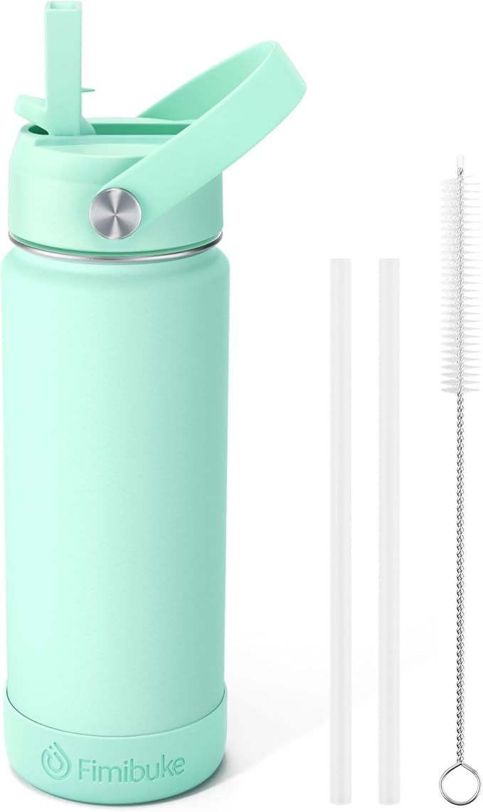 Fimibuke Kids Insulated Water Bottle, 18oz BPA FREE 18/8 Stainless Steel Kids Cup with Straw Travel Tumbler Double Wall Vacuum Leak Proof Toddler Water Bottle for School Boys Girls(1 Pack, Mint)