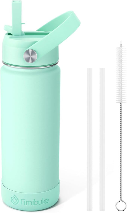 Fimibuke Kids Insulated Water Bottle, 18oz BPA FREE 18/8 Stainless Steel Kids Cup with Straw Travel Tumbler Double Wall Vacuum Leak Proof Toddler Water Bottle for School Boys Girls(1 Pack, Mint)