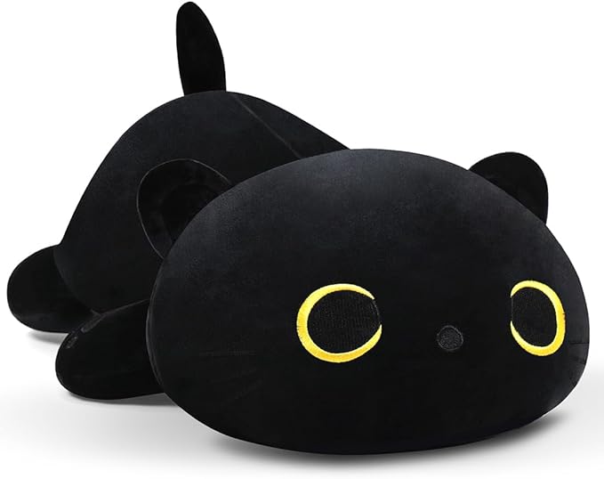 11.8in Plush Cat Toy Plush Pillow Stuffed Animal Cat Toy Cute Plushies Kids Plush Toy Pillow(Black Cat,30cm/11.8in)