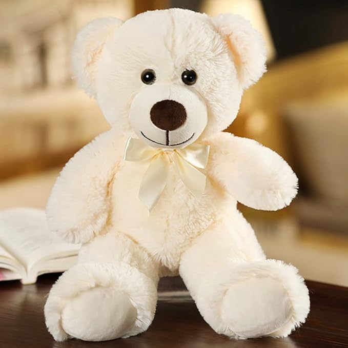 Plush Teddy Bear Cute Stuffed Animal Bear with Bow Plush Toys 13.8 Inches, 2 Pieces (Cream+Cream)