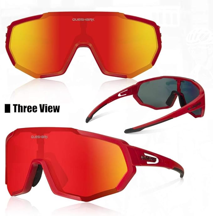 Queshark Cycling Glasses, Sports Sunglasses for Men Women, 1 Polarized 2 HD Lens, Polarized Sunglasses for Cycling Running