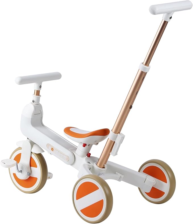 WEEROCK 6 in 1 Foldable Toddler Tricycle Kid Tricycles with/Without Parent Steering Push Handle Boys Girls Balance Bike for 1-6 Years Old Toy Gift, White