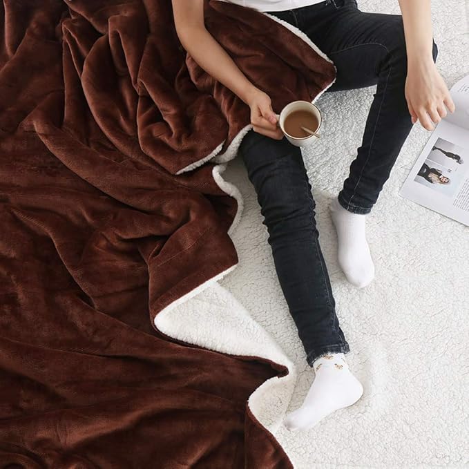 NANPIPER Fleece Throw Blanket Reversible Sherpa Flannel Blanket Super Soft Fuzzy Plush Microfiber (90"x90" Brown) Queen