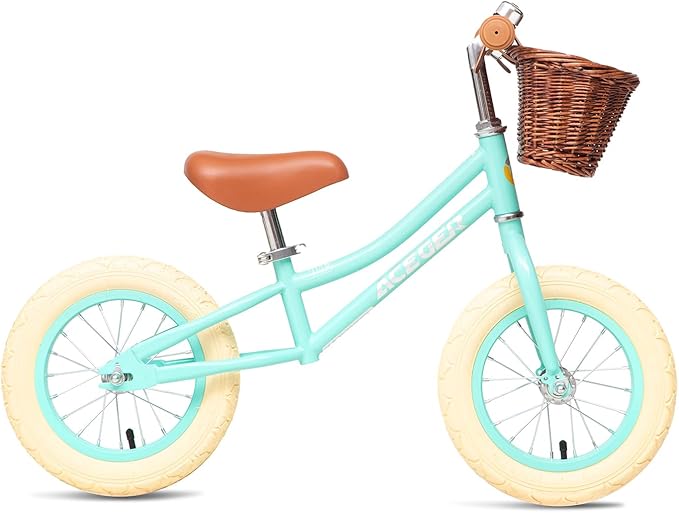 ACEGER 12" Kids Balance Bike with Basket, Toddler Bicycle for Early Learning Leg Strength and Steady Balancing, Durable Frame&Tool-Free Adjustable Seat, Gift Bike for 2-5 Kids, No Brake