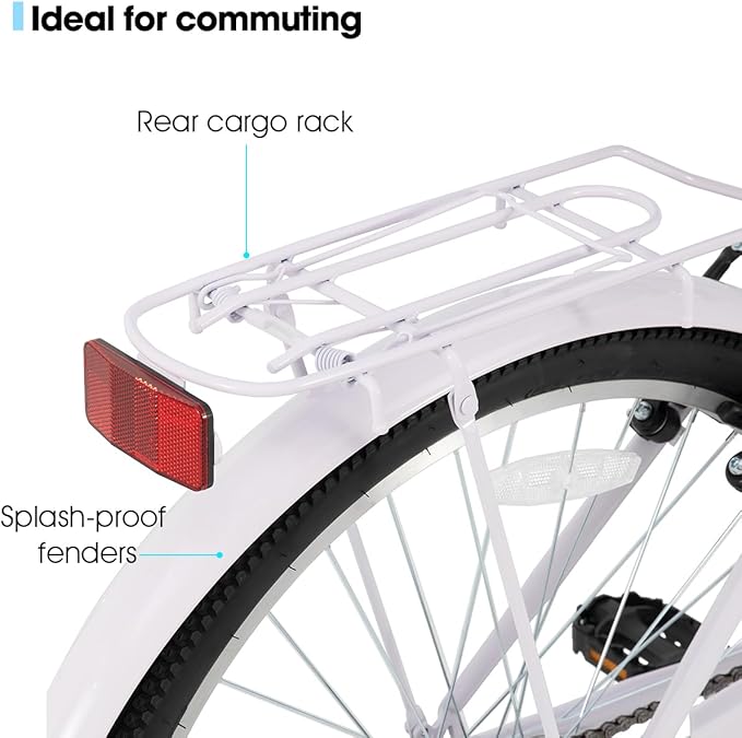 HILAND 26 inch Beach Cruiser Bike for Men and Women, 7 Speed Step-Through Frame Adult Bicycle with Rear Rack, Retrospec Bike Commuter City Bicycle