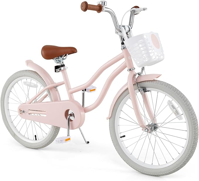 COSTWAY Kids Bike, 12 14 16 18 Inch Toddler Bike Children Bicycle w/Training Wheels, Hand & Coaster Brakes, Adjustable Saddle & Handlebar, Basket, Bell, Kids Bicycle for Girls Boys Aged 3-8 Years Old